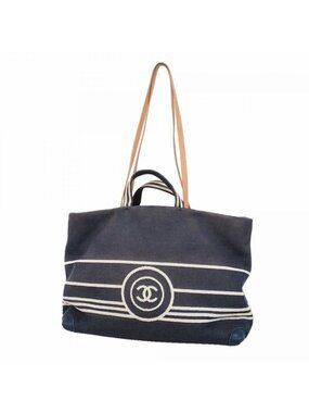 Chanel Handbag Denim Navy Silver 2-Way